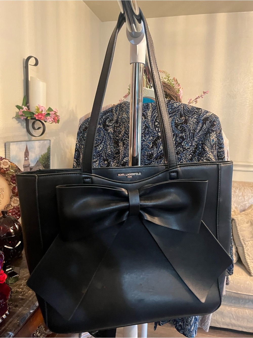 Karl Lagerfeld Black Tote with Signature Bow
